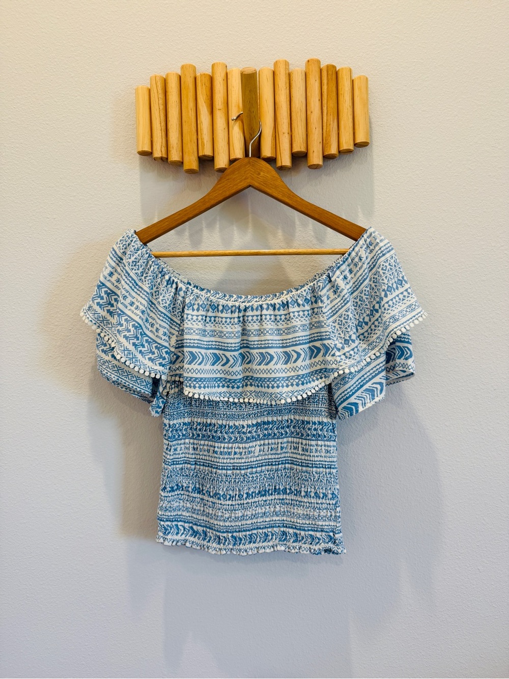 Cato Off-Shoulder Blue Patterned Women's Top